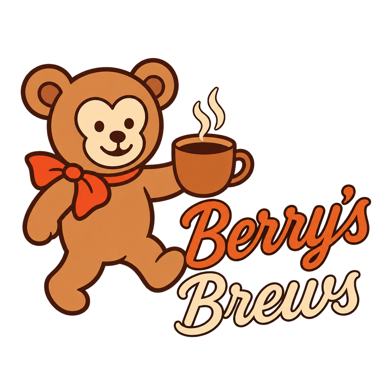 Berry's Brews bear holding a coffee cup
